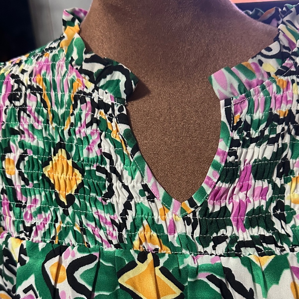 SHEIN Green and Pink Patterned Midi Dress - Picture 2 of 6